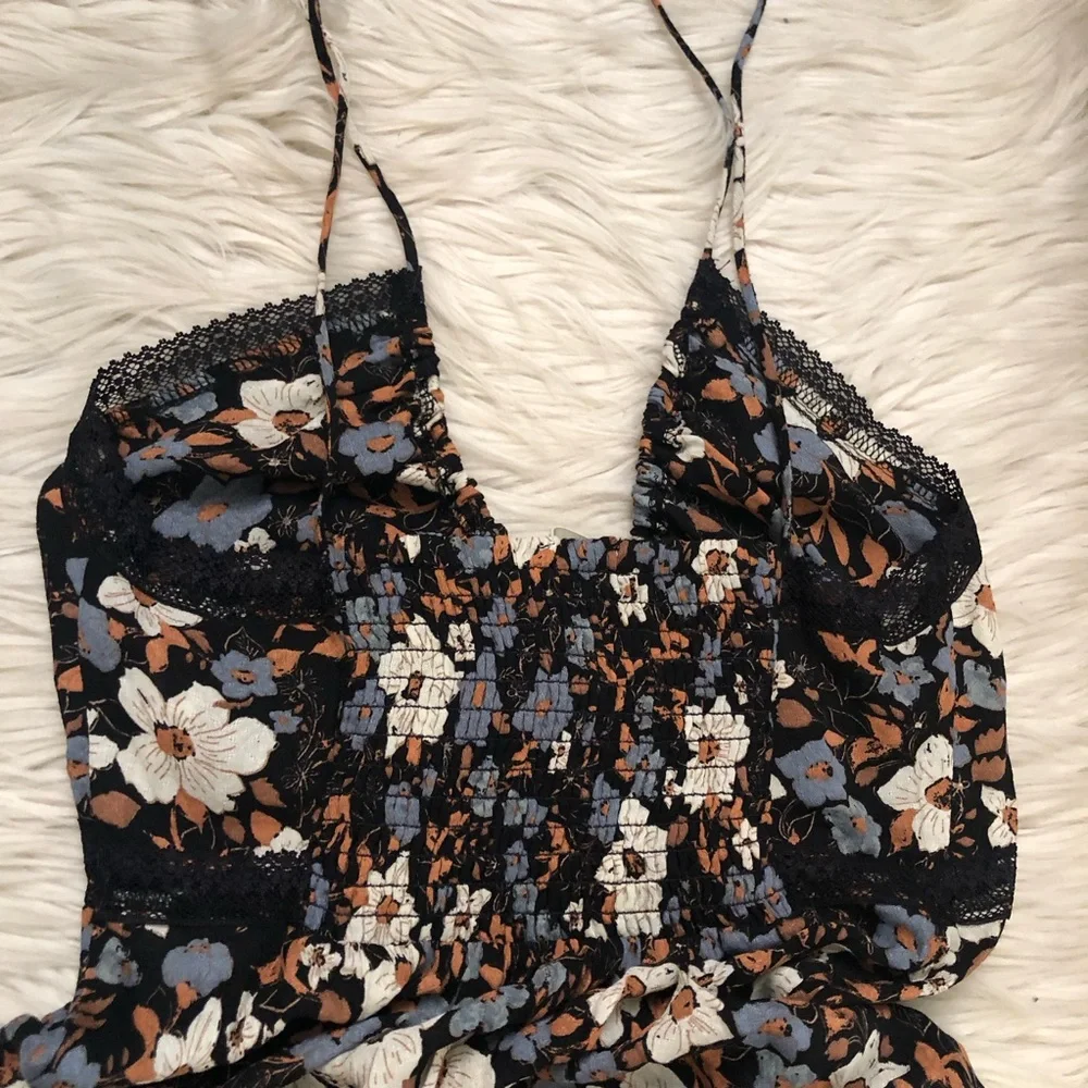 Free People All I Wanted Lace Floral Ditsy Black Brown Maxi Slip Dress size S